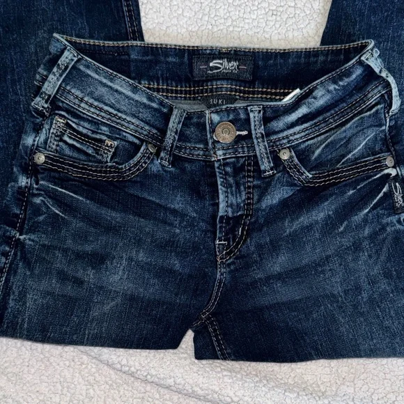 Silver Jeans Suki Skinny Crop Womens 27 Dark Wash Mid Rise Stretch Denim - Picture 5 of 6